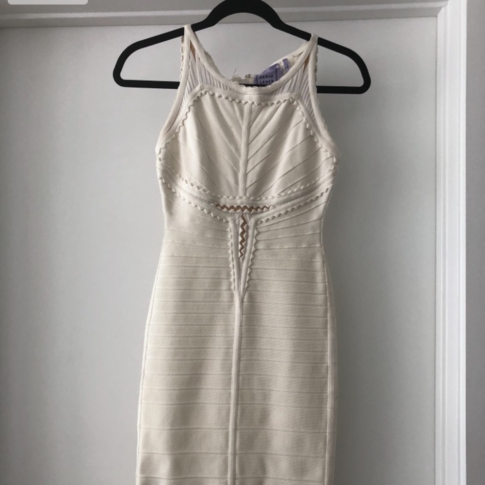Herve leger bandage eggshell dress.